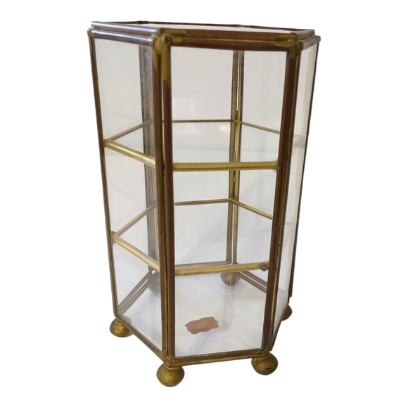 Vintage Glass Curio Cabinet Mini Brass Octagon 70s 80s Jewelry Trinket Box - Picture 16 of 16